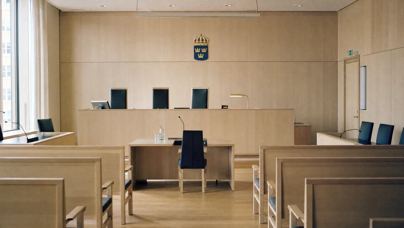 Rättssal i en svensk tingsrätt